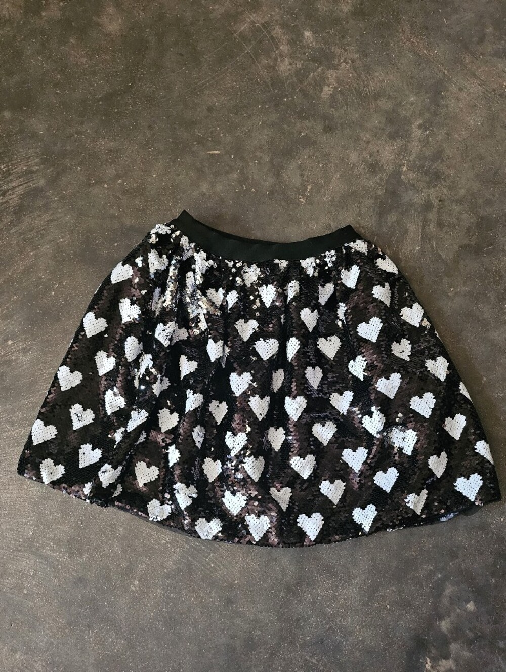 Lola & The Boys Black & White Moveable Sequin Heart Fun Party Skirt Size Girl 12